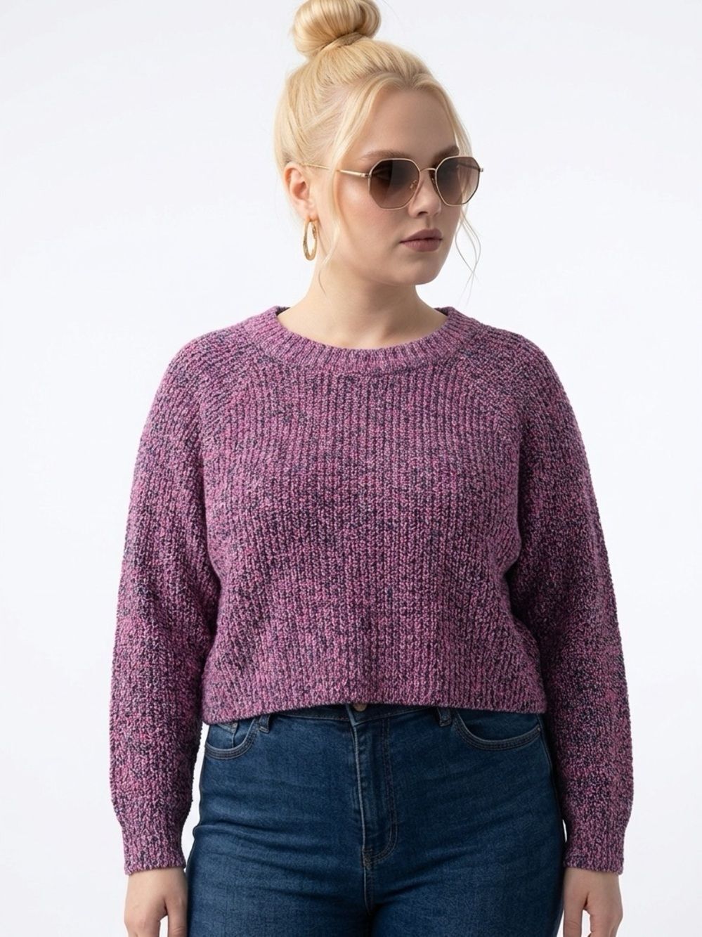 EXPRESS | Semi Cropped Colorful Knit Sweater XL